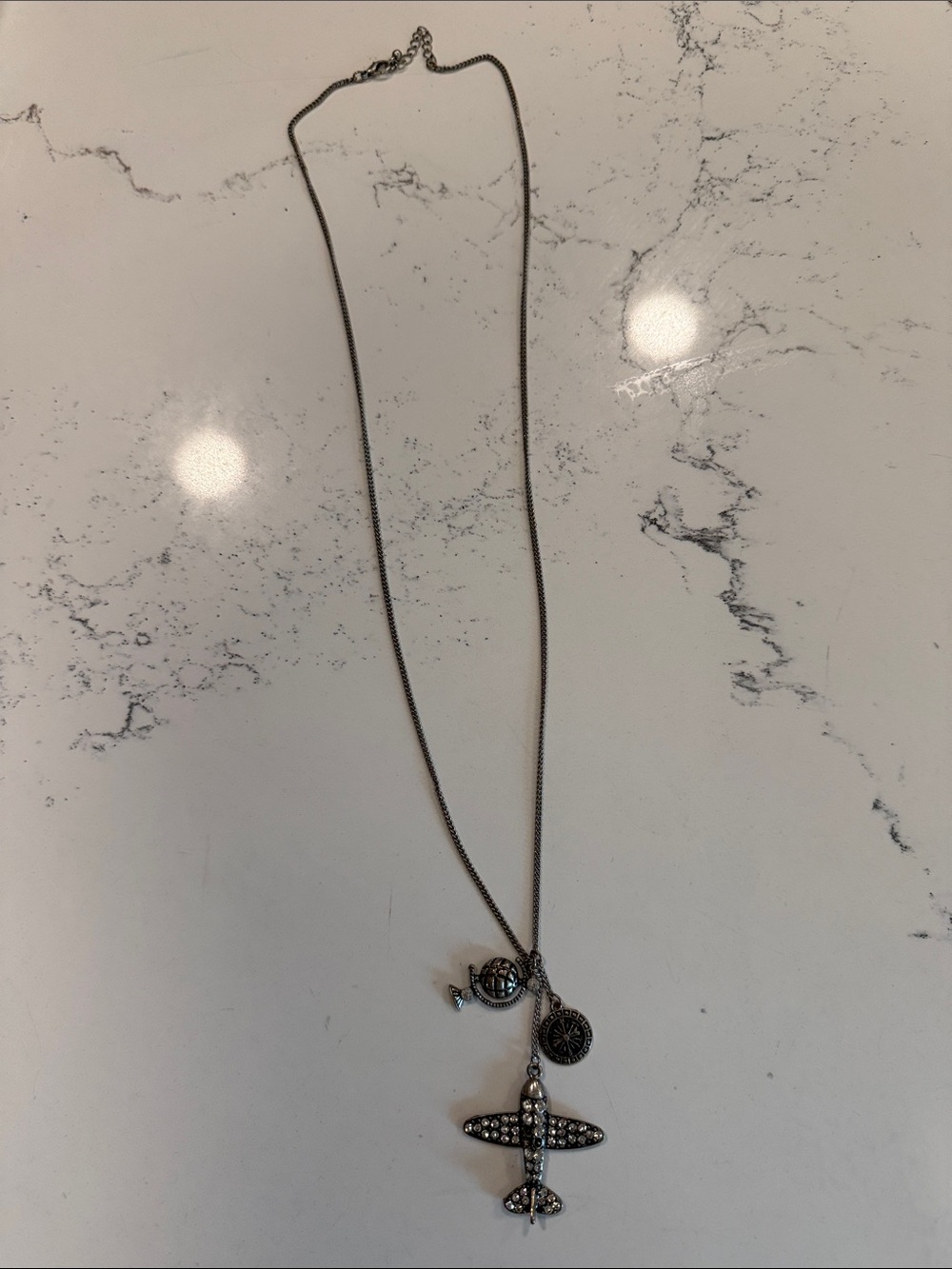 Vintage-Style Silver Airplane Pendant Necklace